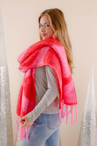 Pink And Red Swirl Winter Scarf- Oversized Fuzzy Scarf- Blanket Scarf For Winter