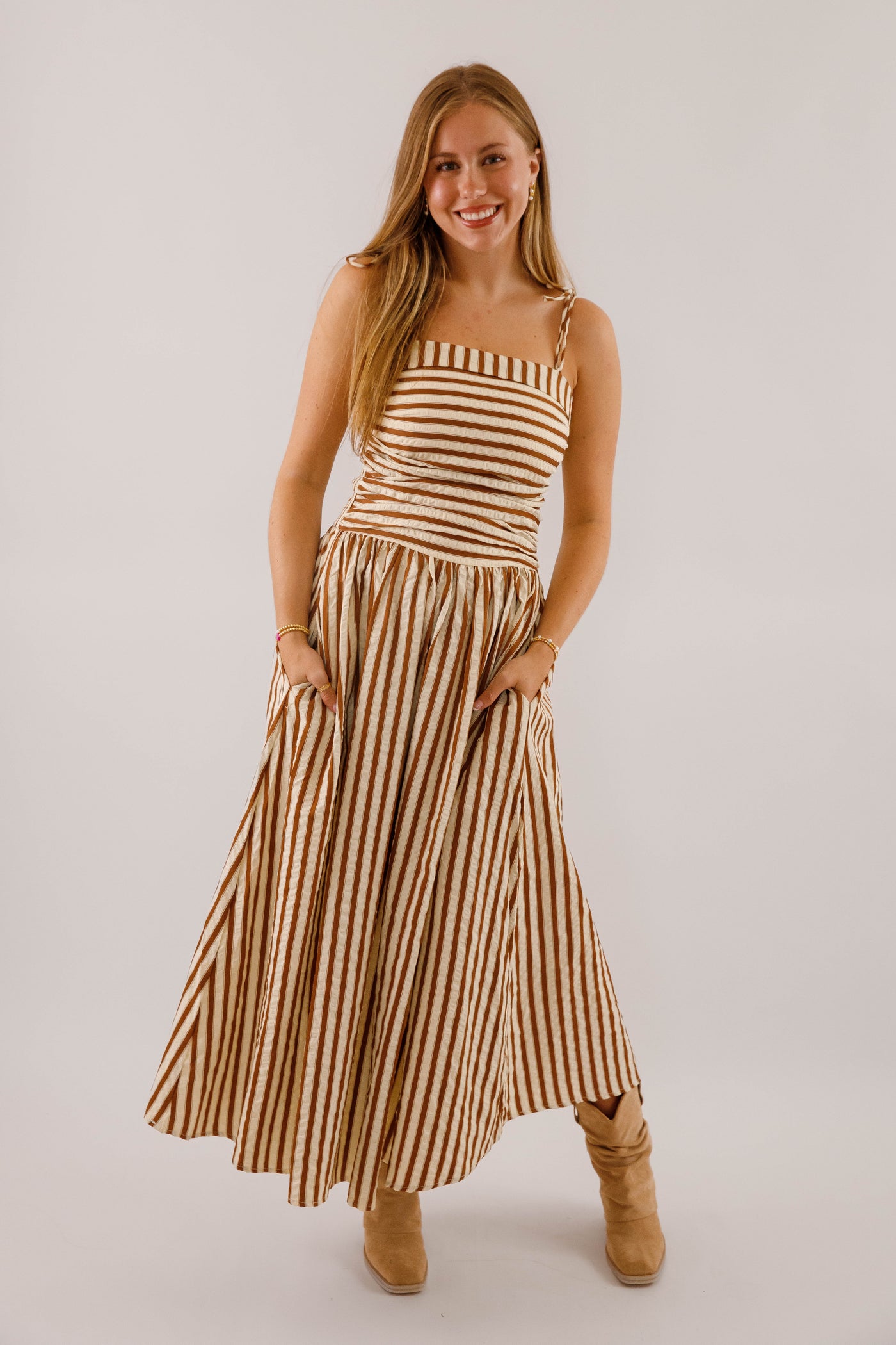 Striped Cotton-Blend Midi Dress with Pockets- Taylor Swift Engagement Dress Juliana's Boutique Striped Cotton-Blend Midi Dress with Pockets- Taylor Swift Engagement Dress Juliana's Boutique