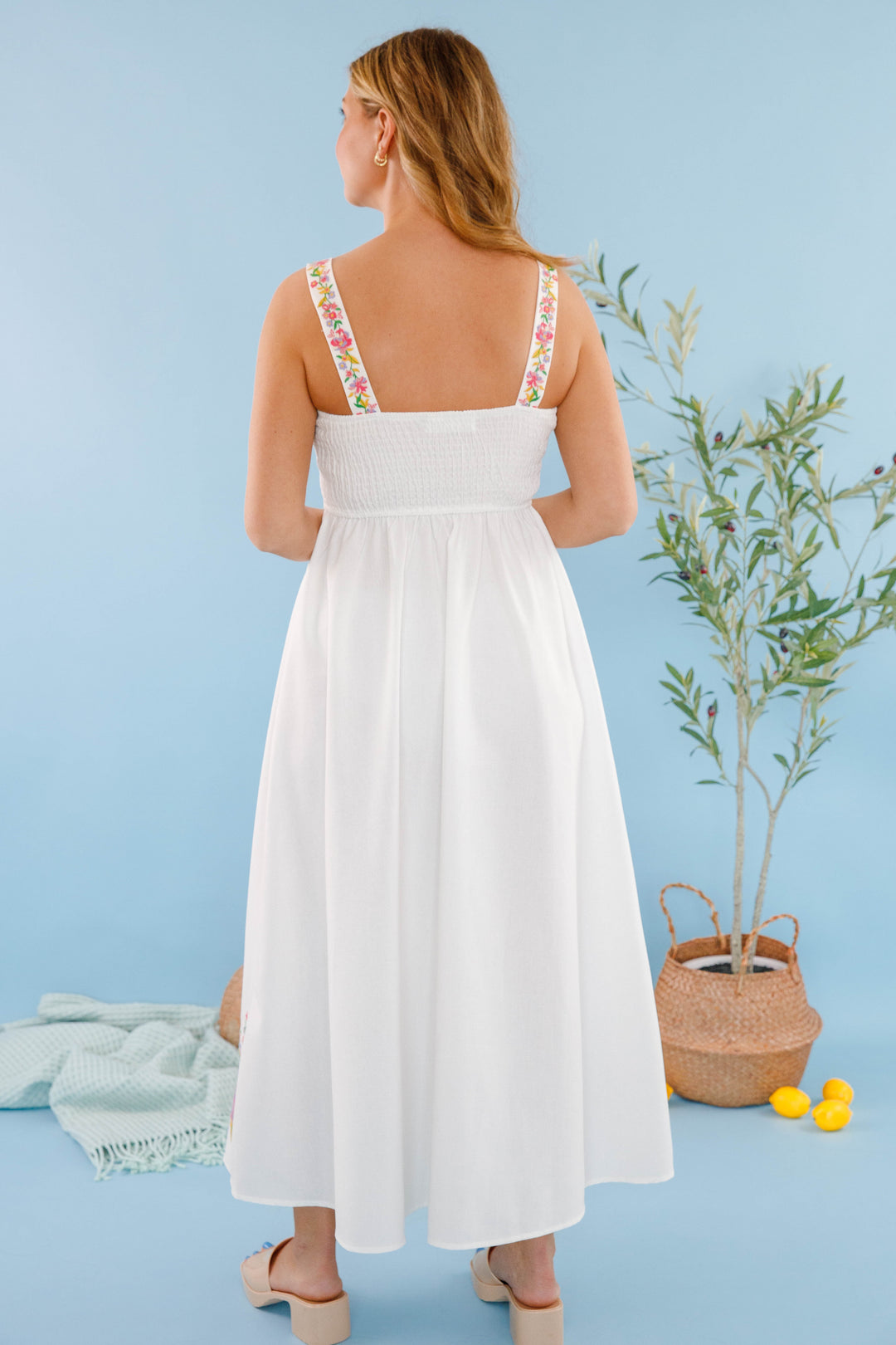 Floral Embroidered Maxi Dress- Women's White Floral Dress- Summer Dresses for Women Small