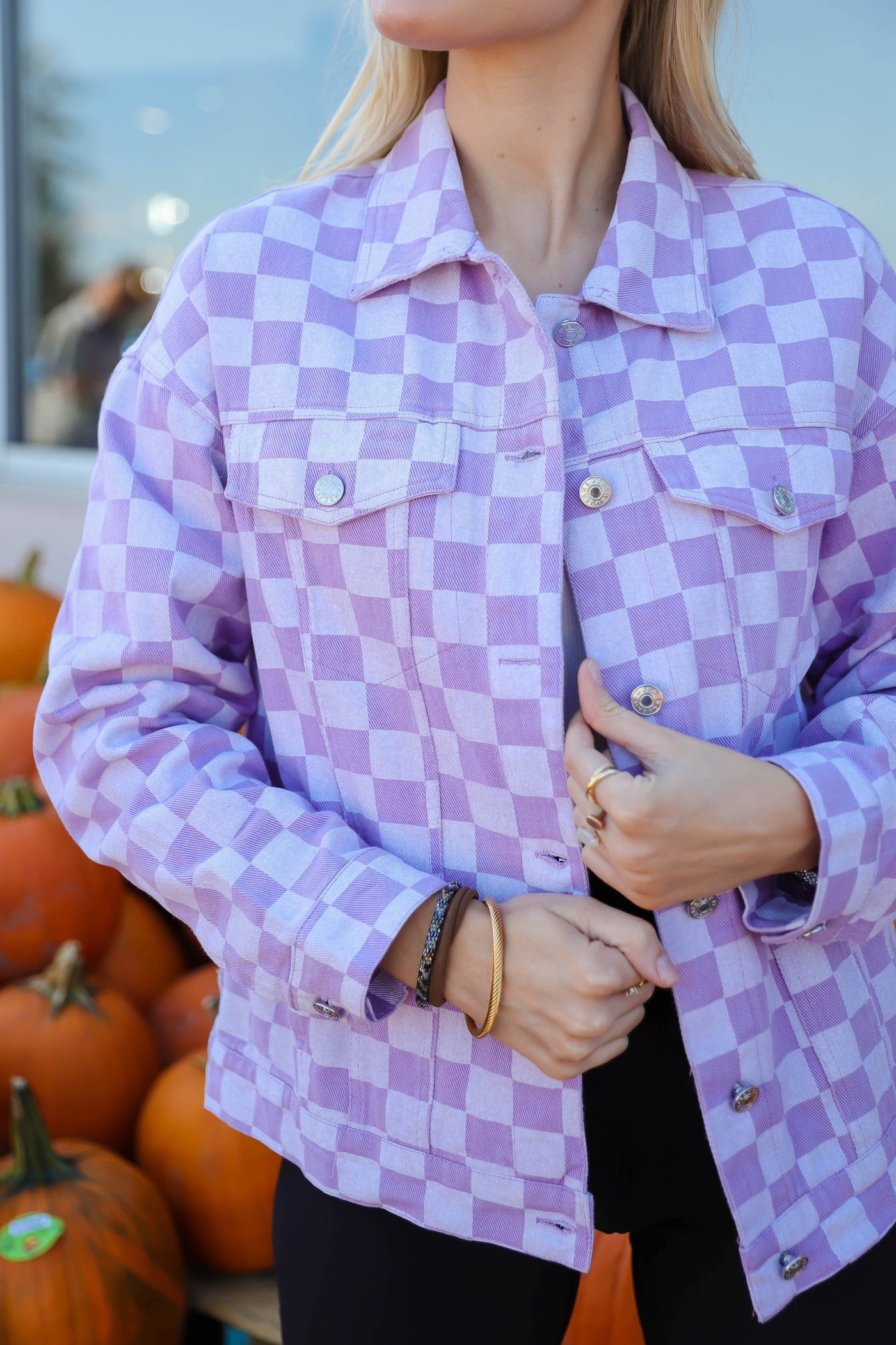 Women's Purple Check Jacket- Women's Purple Jacket- Trendy Denim Jacket