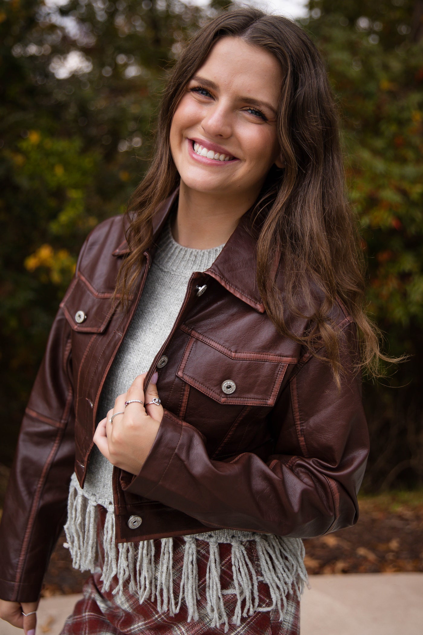 Women's Faux Leather Cropped Jacket- Brown Fall Jacket for Women- Affordable Faux Leather Jackets