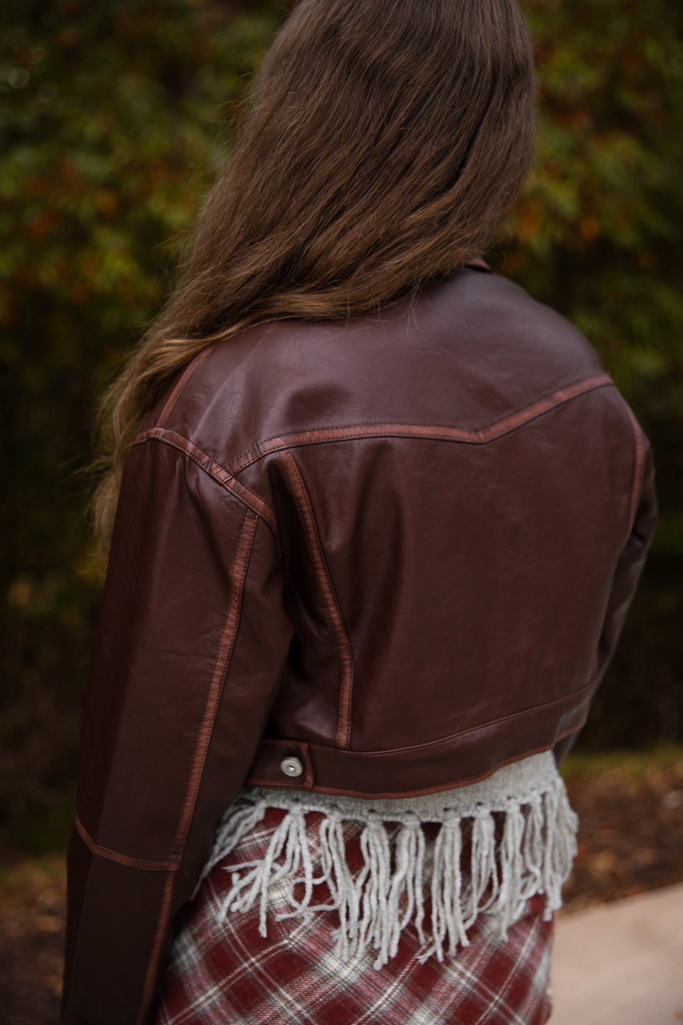 Women's Faux Leather Cropped Jacket- Brown Fall Jacket for Women- Affordable Faux Leather Jackets
