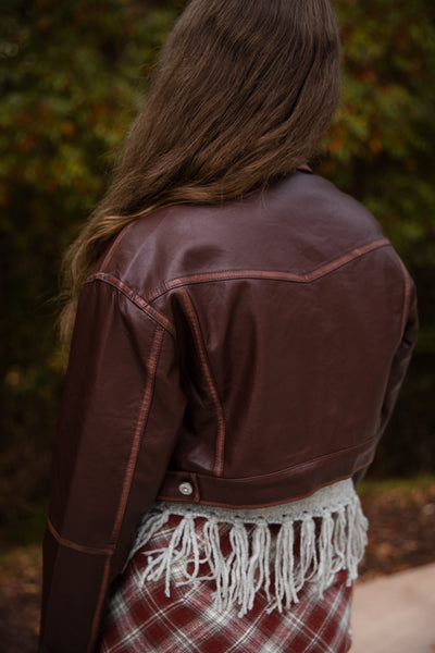 Women's Faux Leather Cropped Jacket- Brown Fall Jacket for Women- Affordable Faux Leather Jackets