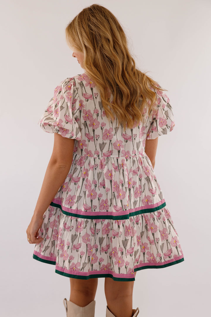 Purple Floral Print Dress- Women's Short Sleeve Bubble Dress- Women's Entro Dresses Large