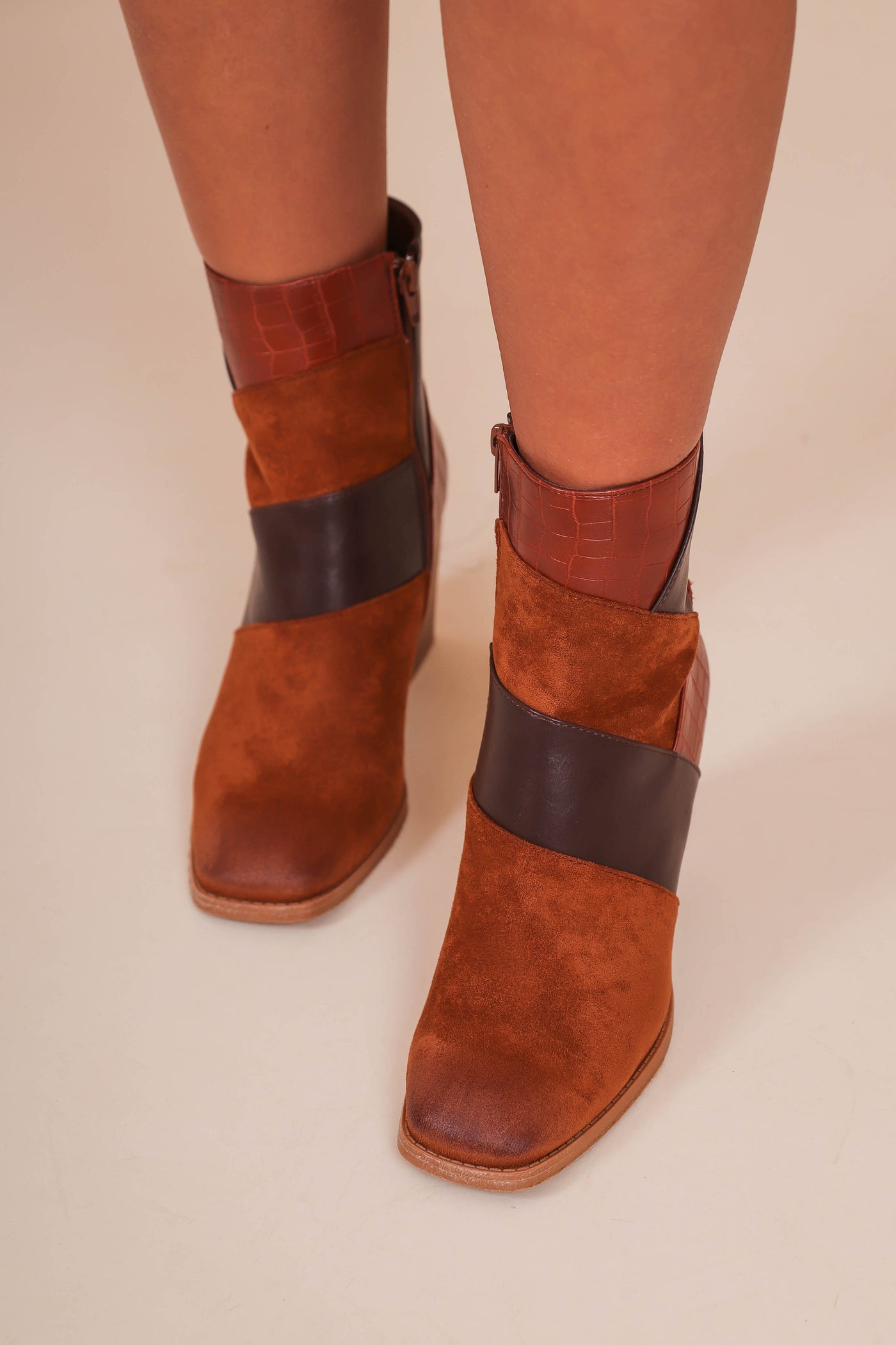 Women's Trendy Ankle Boots- Women's Fall Booties- Patchwork Boots- Pierre Dumas Booties