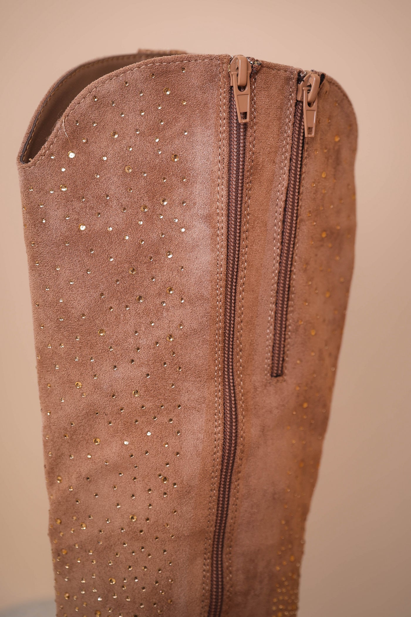 Taupe Tall Western Boots- Brown Rhinestone Boots- Pierre Dumas Brown Rhinestone Boots