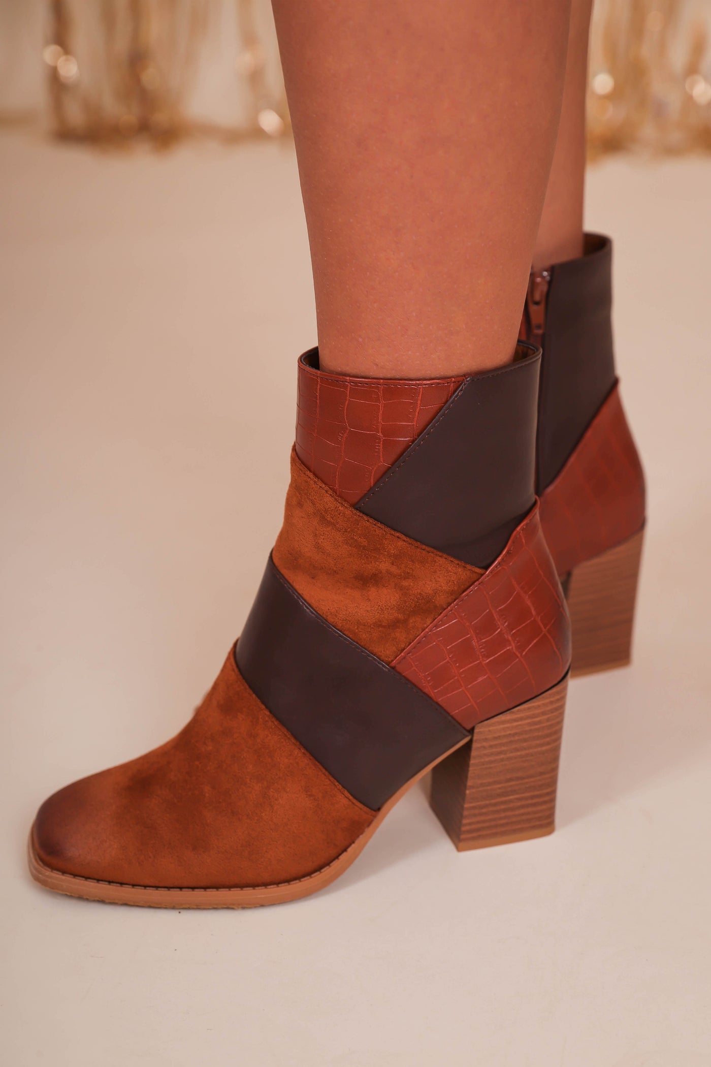 Women's Trendy Ankle Boots- Women's Fall Booties- Patchwork Boots- Pierre Dumas Booties