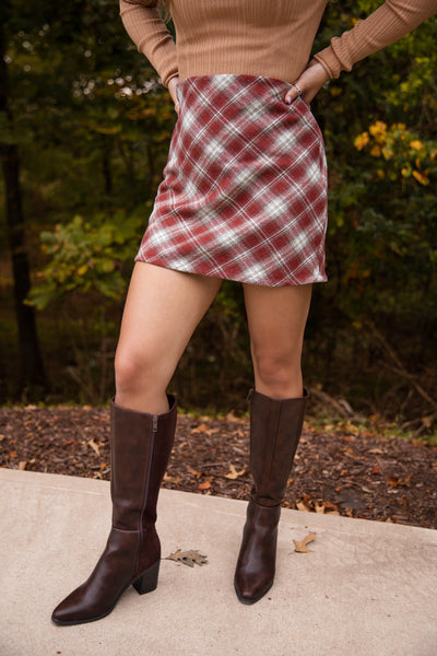Maroon Plaid Mini Skirt- Women's Plaid Fall Skirt- Women's Preppy Fall Outfits