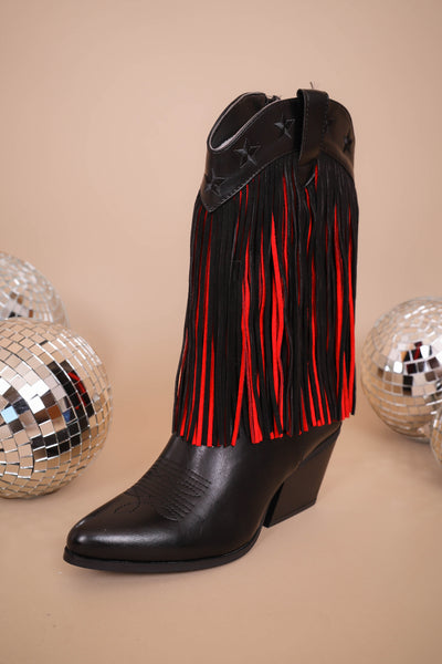 Women's Fringe Western Boots- Women's Black And Red Cowboy Boots- OLEM DUSTY-3 Boots