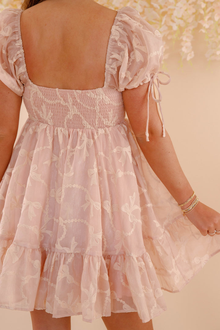 Cute Blush Pink Bow Dress- Women's Ruffle Bow Dress- Pink Mable Dress Small Cute Blush Pink Bow Dress- Women's Ruffle Bow Dress- Pink Mable Dress Small