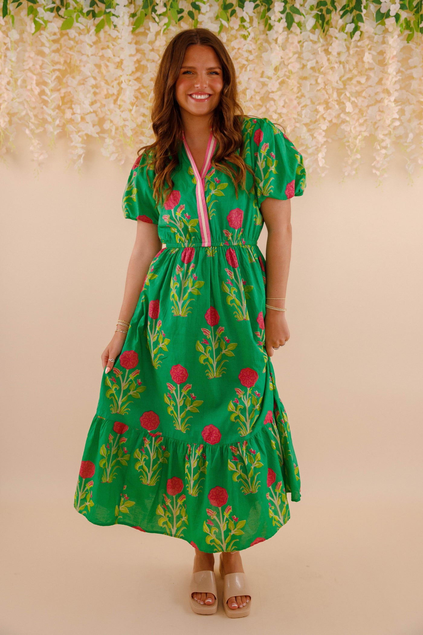 Women's Green Printed Dress- THML Midi Dress- Women's Anthro Midi Dress Extra Small Women's Green Printed Dress- THML Midi Dress- Women's Anthro Midi Dress Extra Small