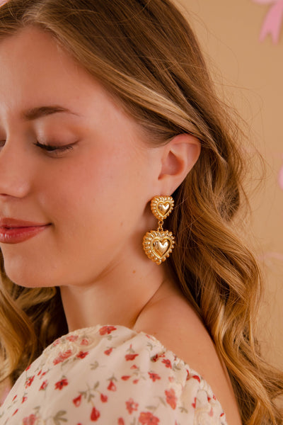 Women's Gold Heart Earrings- Gold Statement Earrings- Women's Affordable Jewelry