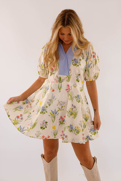 Jacquard Floral Design Dress- Women's Cotton Dress- Entro Flower Dress