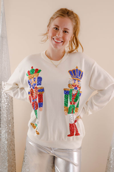 Sequin Nutcracker Sweater- Women's Sequin Christmas Sweater- PeachLove Christmas Tops