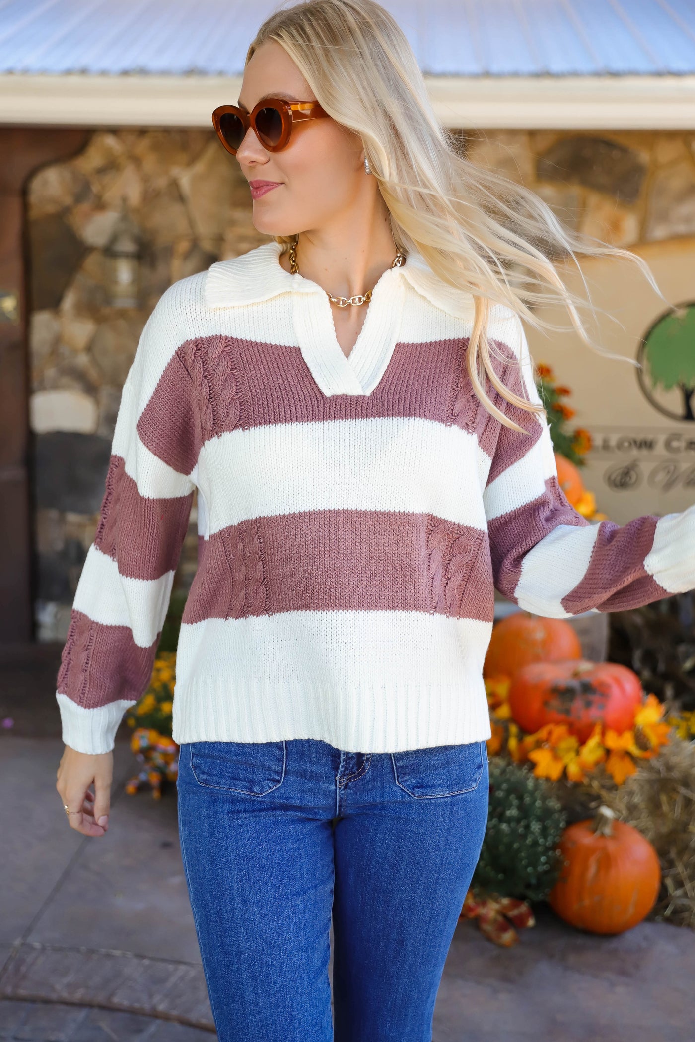 Women's Cable Knit Sweater- Women's Preppy Stripe Sweater- Be Cool Sweaters