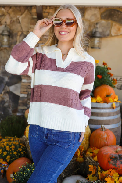 Women's Cable Knit Sweater- Women's Preppy Stripe Sweater- Be Cool Sweaters