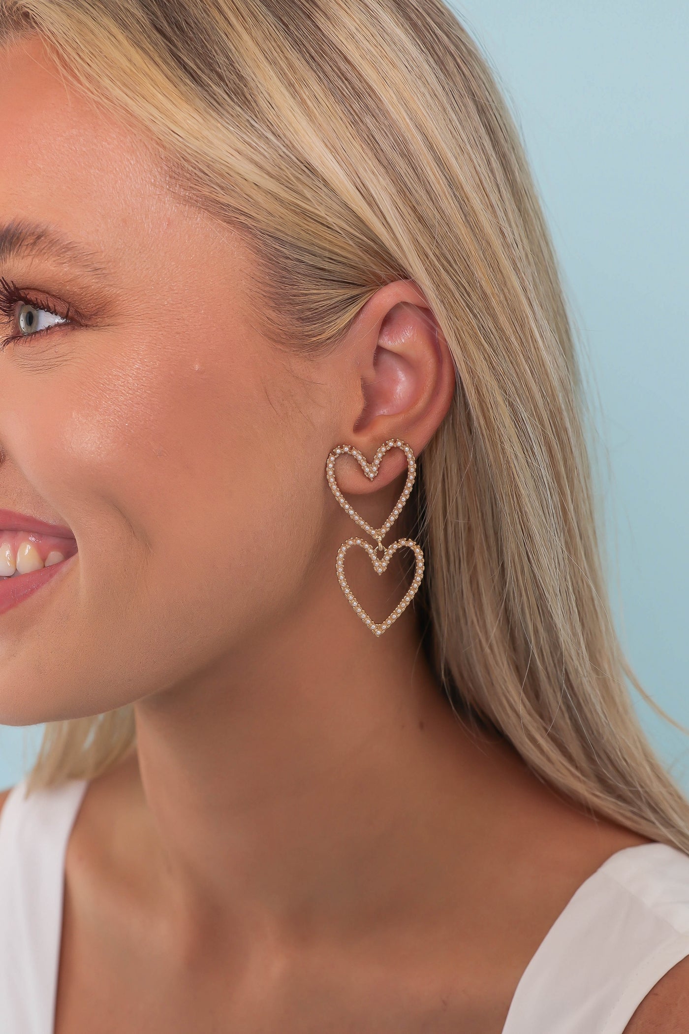 Pearl Heart Earrings- Double Heart Earrings- Women's Affordable Jewelry