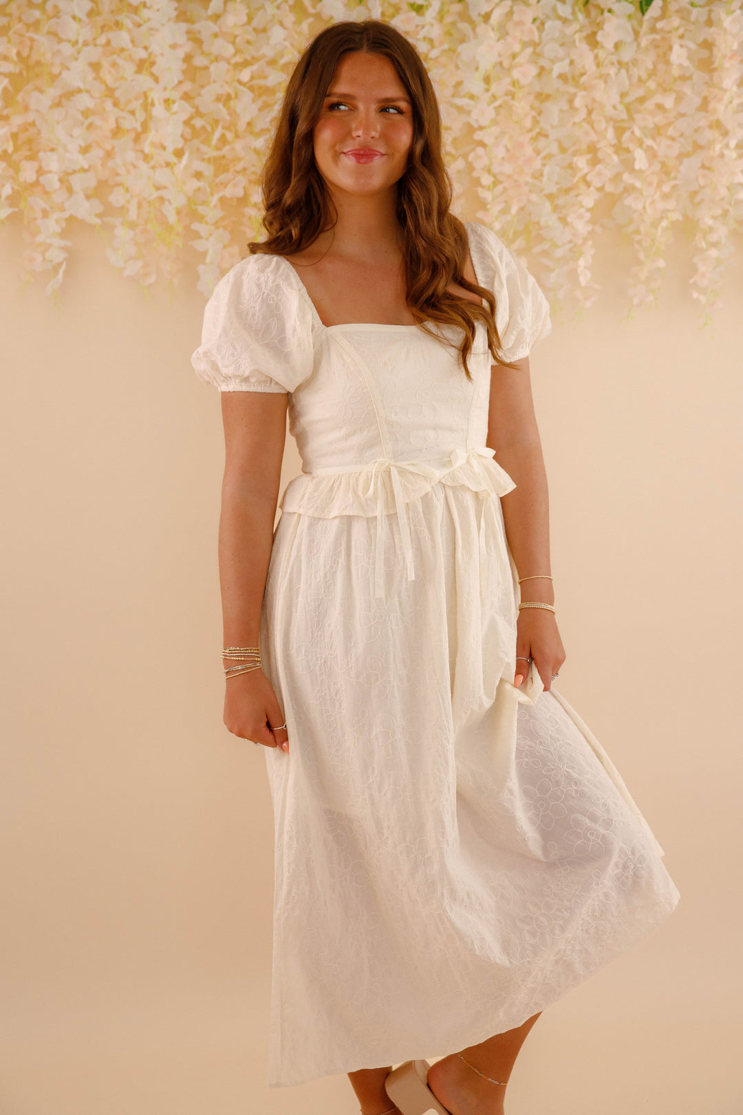 Embroidered Floral Midi Dress- Women's Spring Summer Dresses- Bridal Midi  Dress – Juliana's Boutique