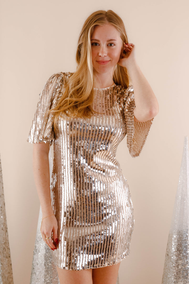 casual sequin mini dress Silver Sparkling Mini Dress Silver / Large