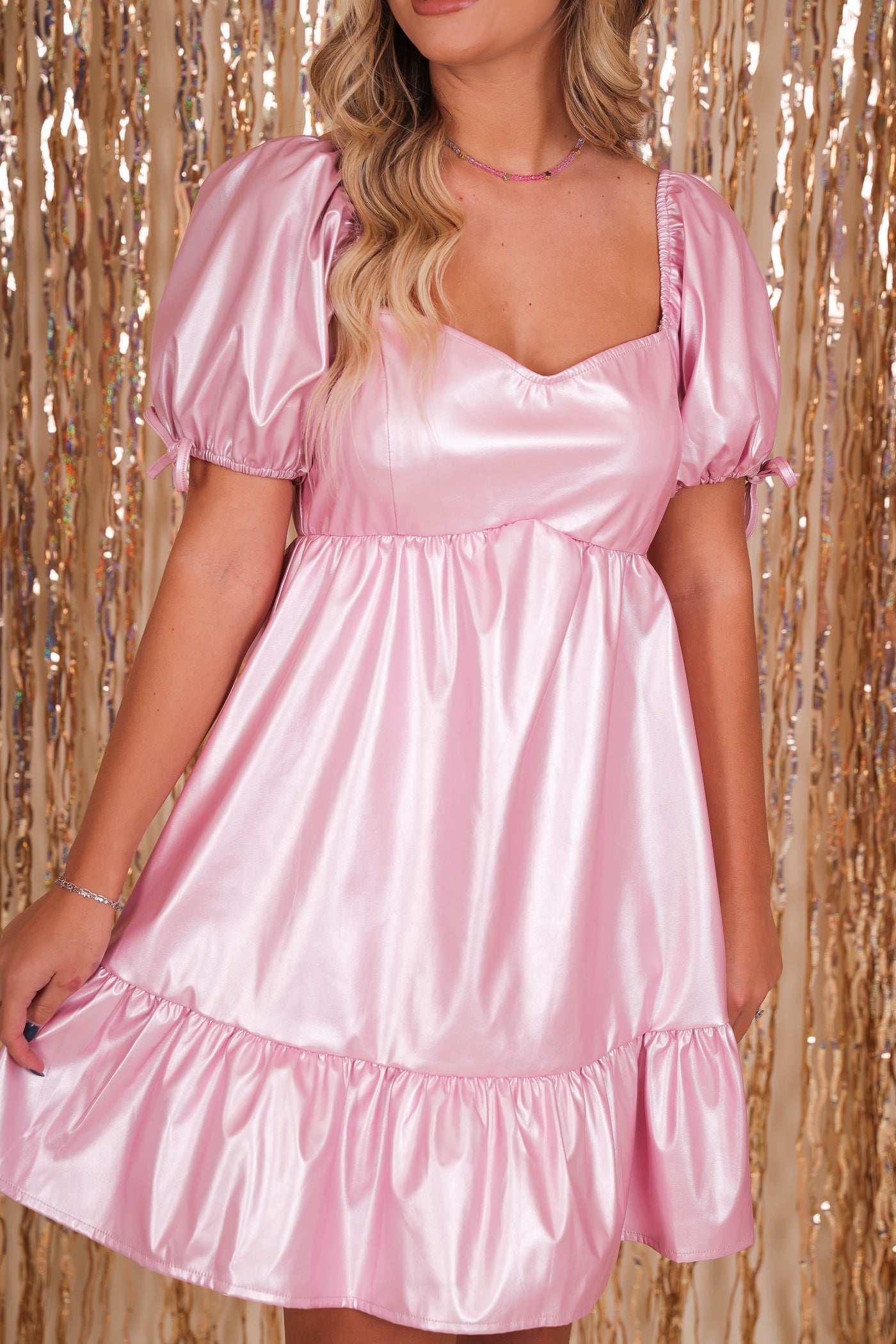 Women's Pink Metallic Dress- Shimmery Pink Party Dress