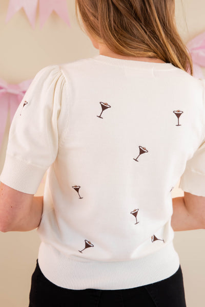 Embroidered Martini Glass Sweater- Martini Glass Top- Chic Martini Glasses Top