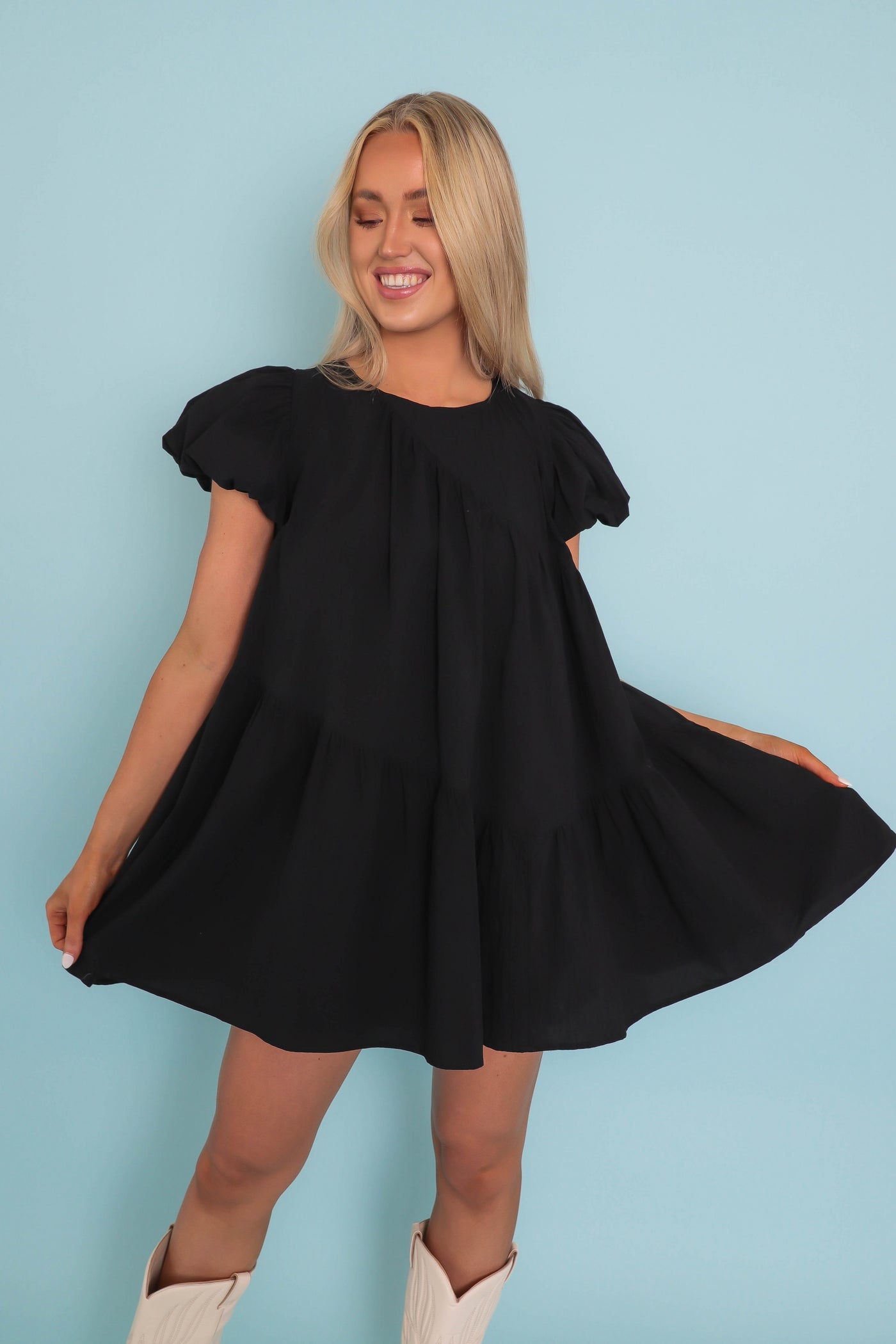 Asymmetrical BabyDoll Dress- Fun Little Black Dress- &Merci Dresses
