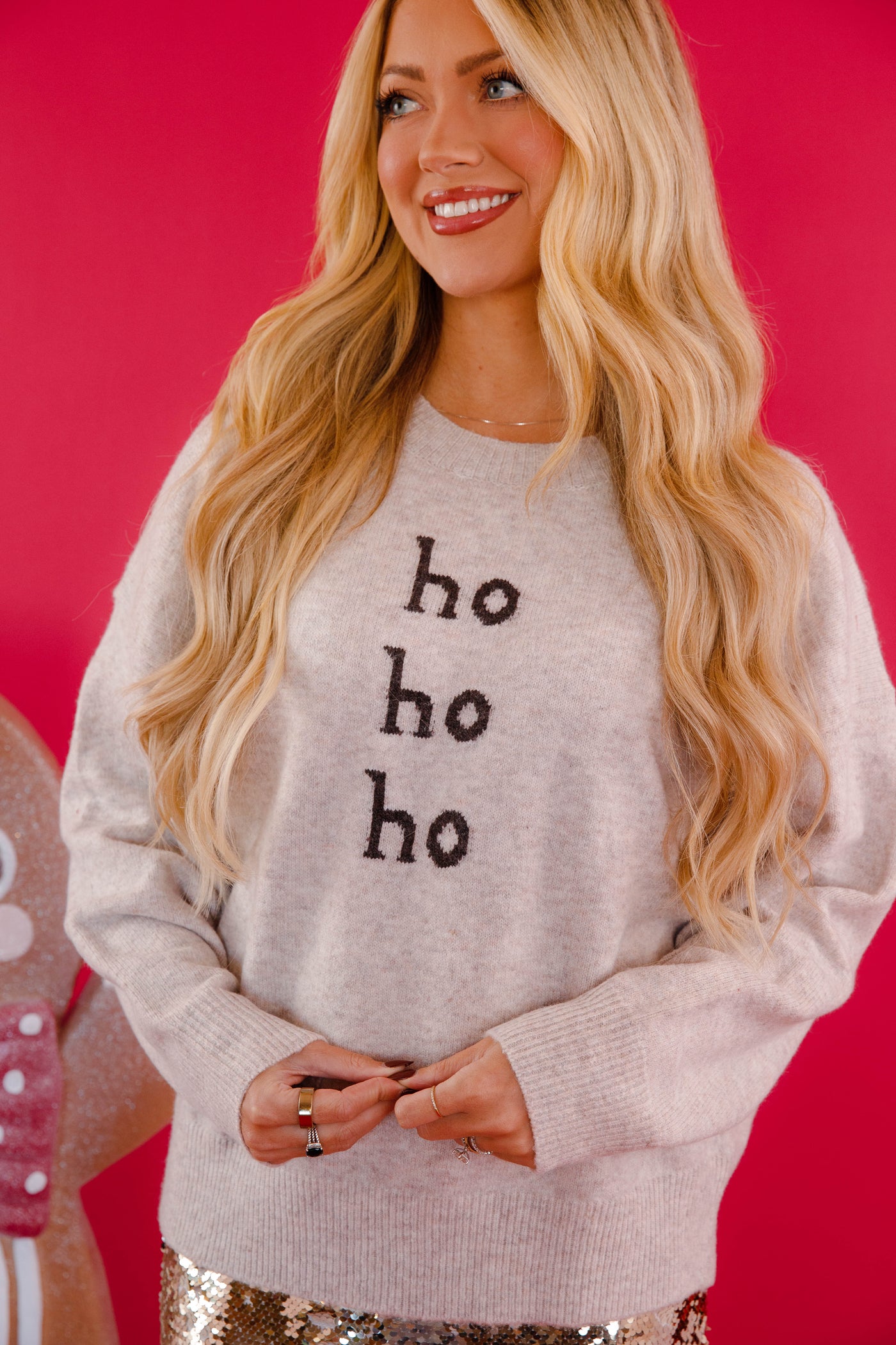 Ho Ho Ho Sweater- Neutral Holiday Sweater- Le Lis Ho Ho Ho Santa Sweater 