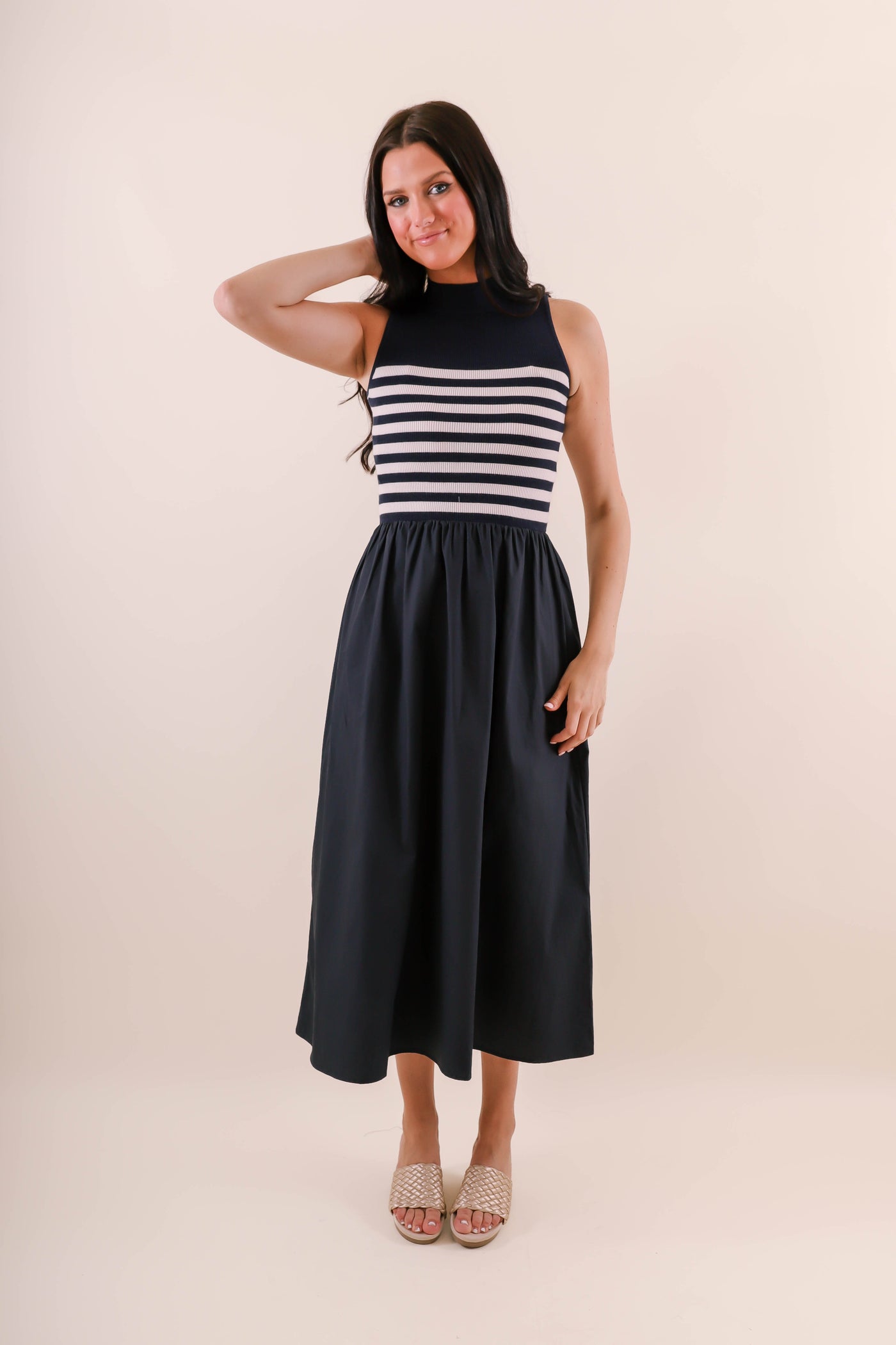 Sleeveless Navy Stripe Sweater Dress- Navy and White Stripe Dress- Women's Preppy Dresses