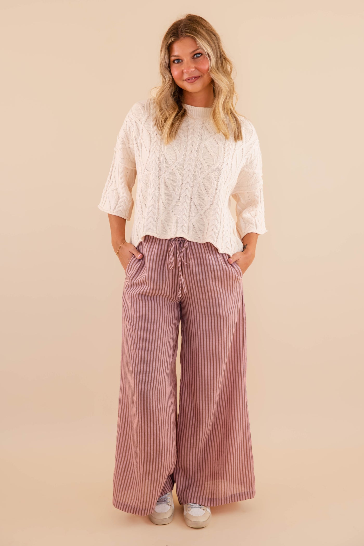 Light Weight Striped Pants- Comfortable Travel Pants- Work Appropriate Pants- Promesa Striped Pants