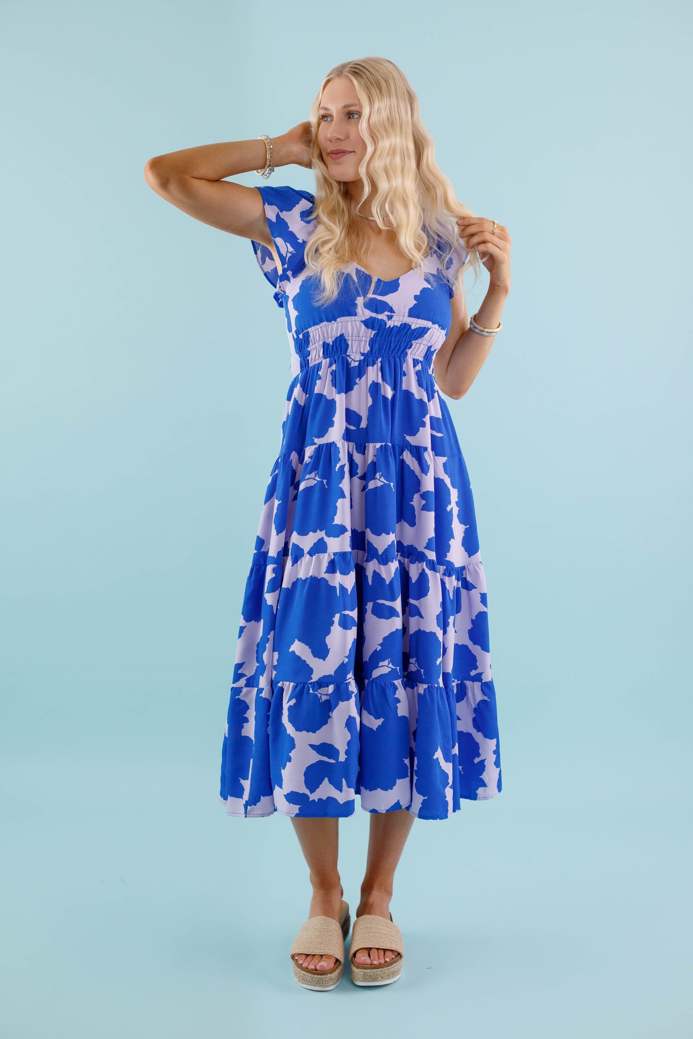 Women's Blue Water Color Dress- Women's Blue Floral Dress- TCEC Dress