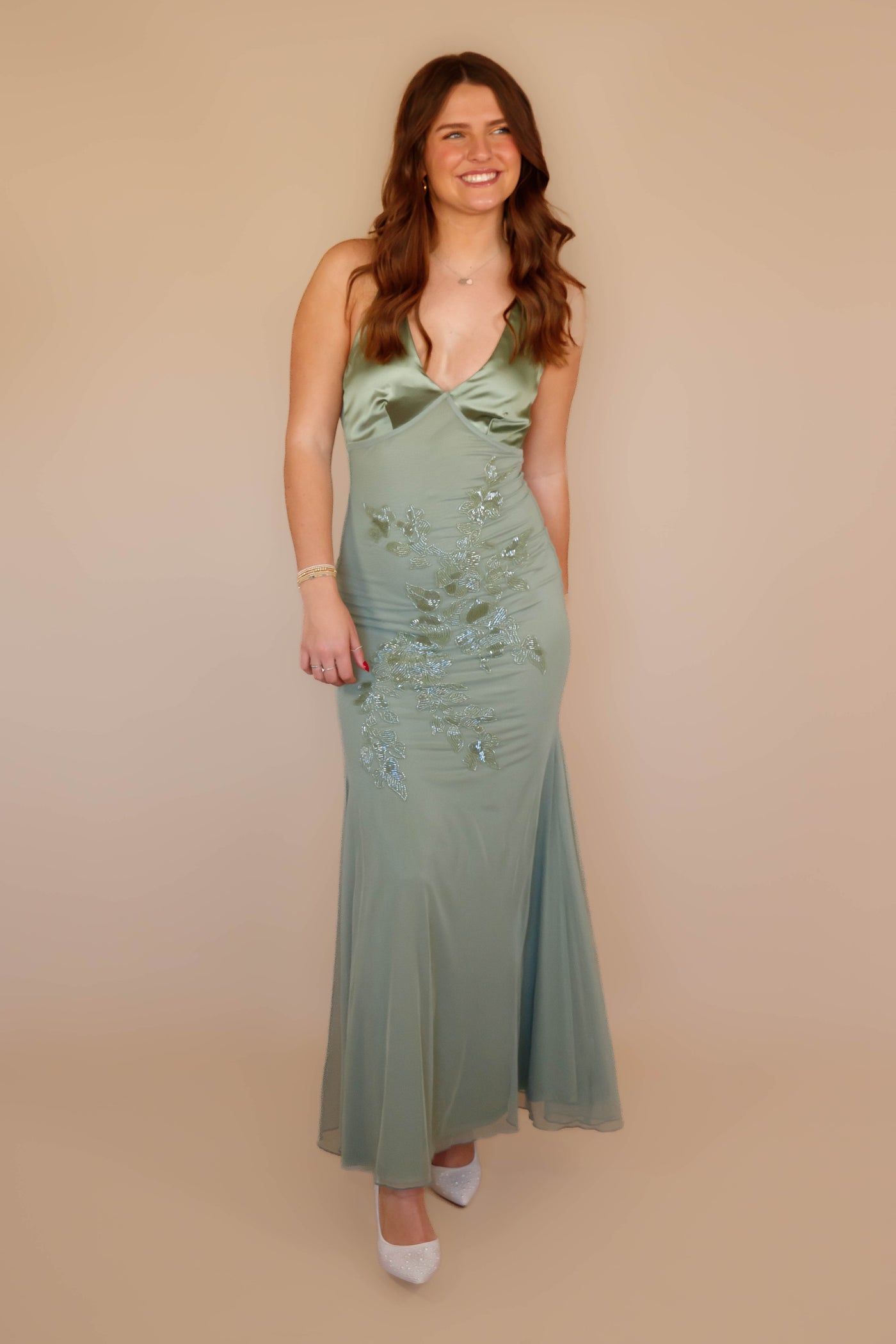 vintage beaded maxi dress Women's Elegant Dress- Green Beaded Evening Gown- The Shop Medium crafted for those who Everyday Essentials:Running Errands Size:33W | 34-36L Women's White Black Polka