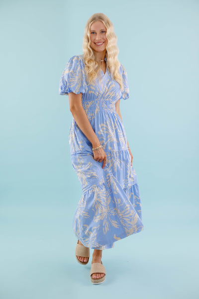 Blue Floral Print Maxi Dress- Women's Modest Dresses- Jodifl Maxi Dress