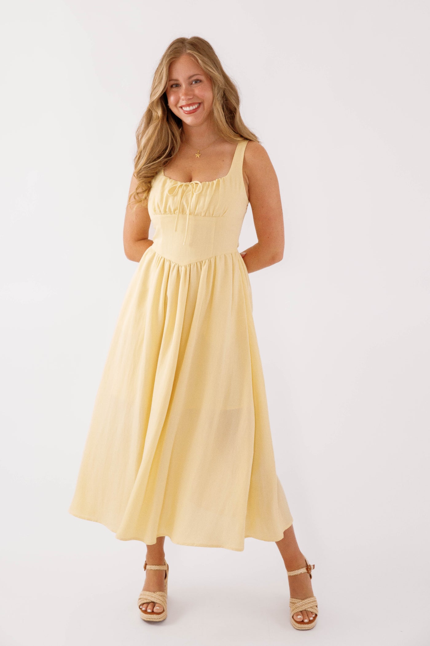 Solid Yellow Corset Midi Dress- Chic Affordable Solid Midi Dress- Classic Yellow Midi Dress Medium Solid Yellow Corset Midi Dress- Chic Affordable Solid Midi Dress- Classic Yellow Midi Dress Medium