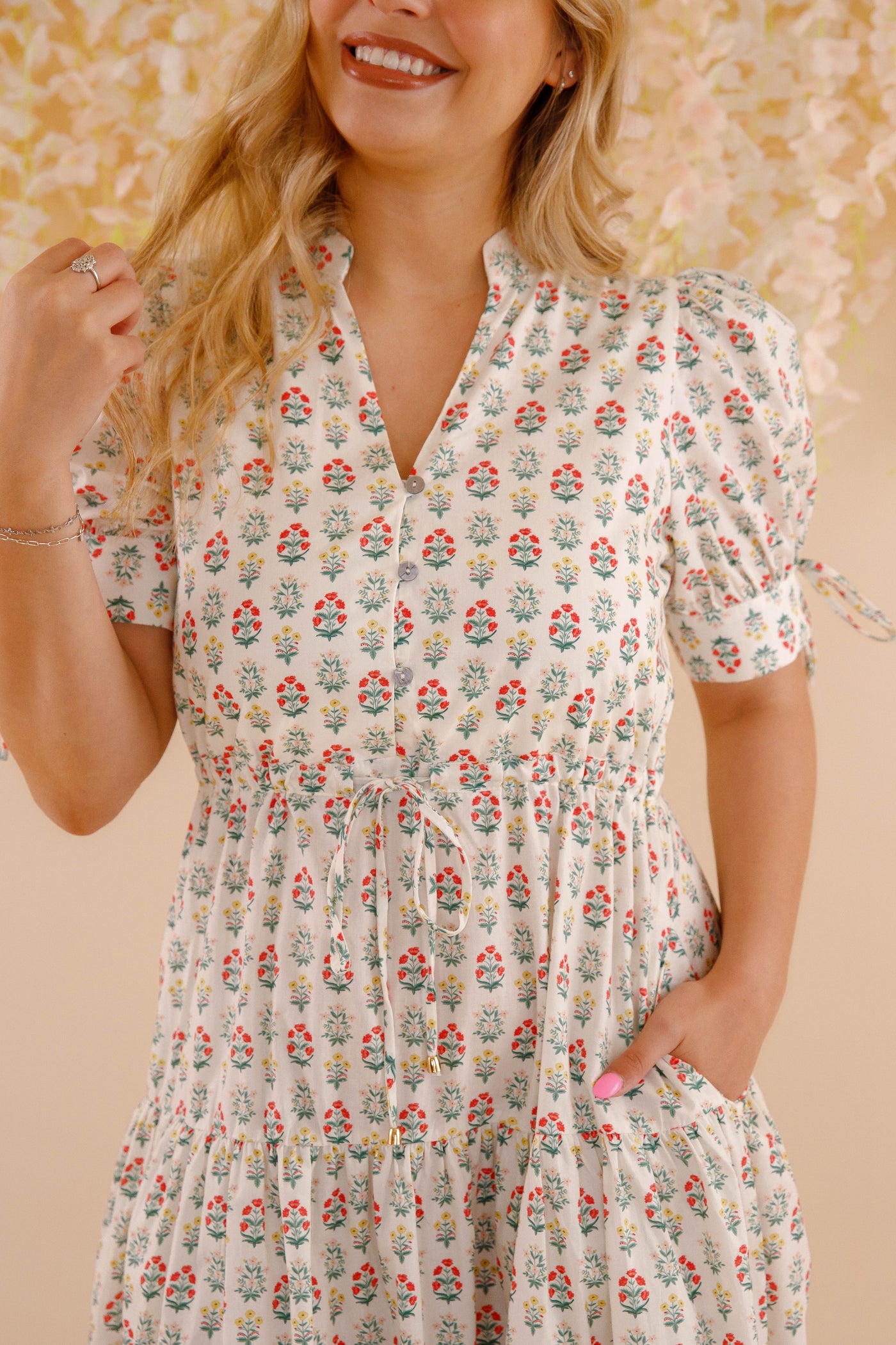 Floral Cotton Maxi Dress- Short Sleeve Dresses for Women- Entro Midi Dress