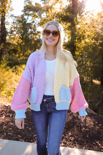 Colorful Knit Cardigan- Women's Fun Rainbow Cardigan- Adora Cardigan