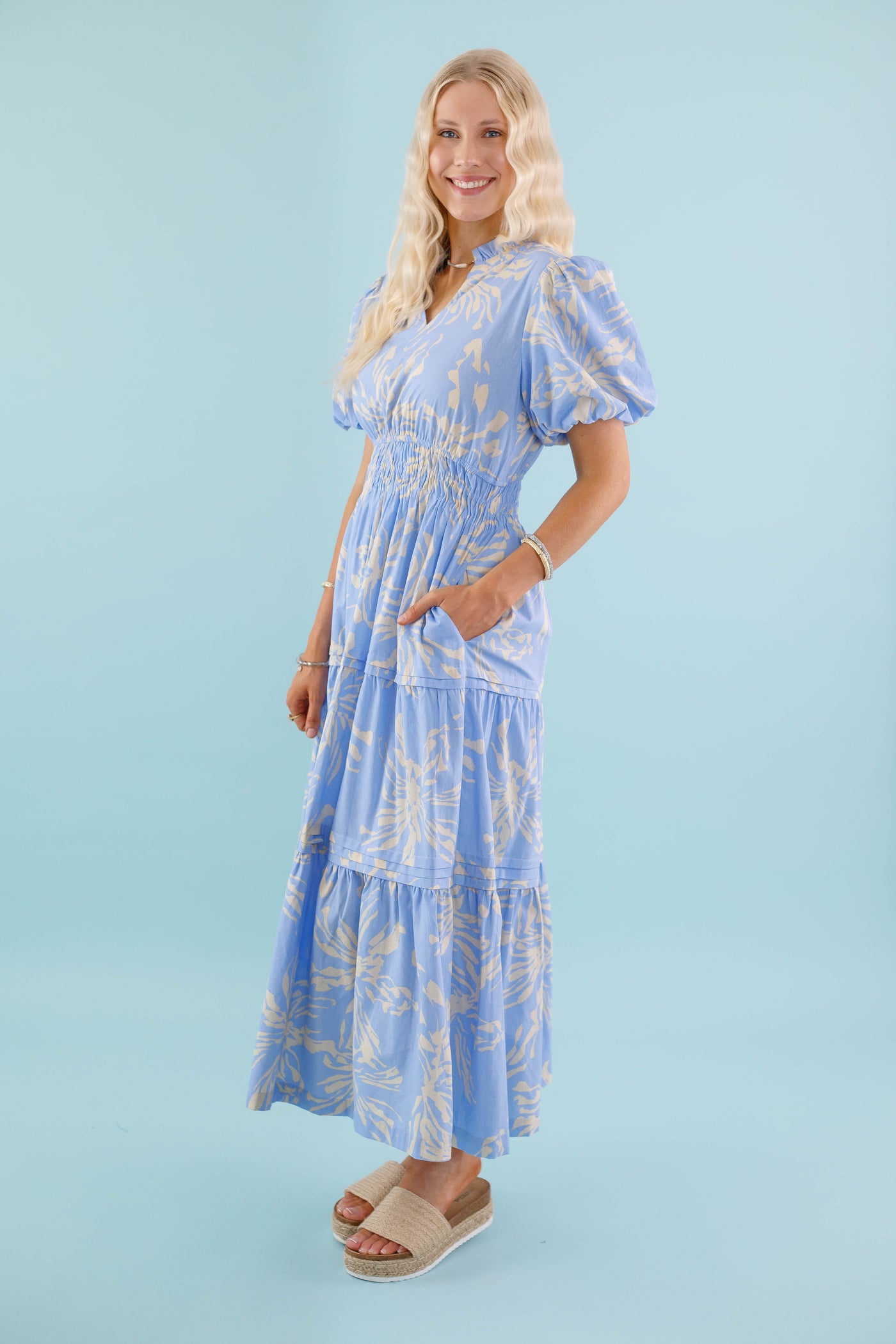 Blue Floral Print Maxi Dress- Women's Modest Dresses- Jodifl Maxi Dress