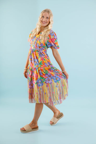 Colorful Floral Midi Dress- Women's Preppy Dress- Midi Dress by Fate