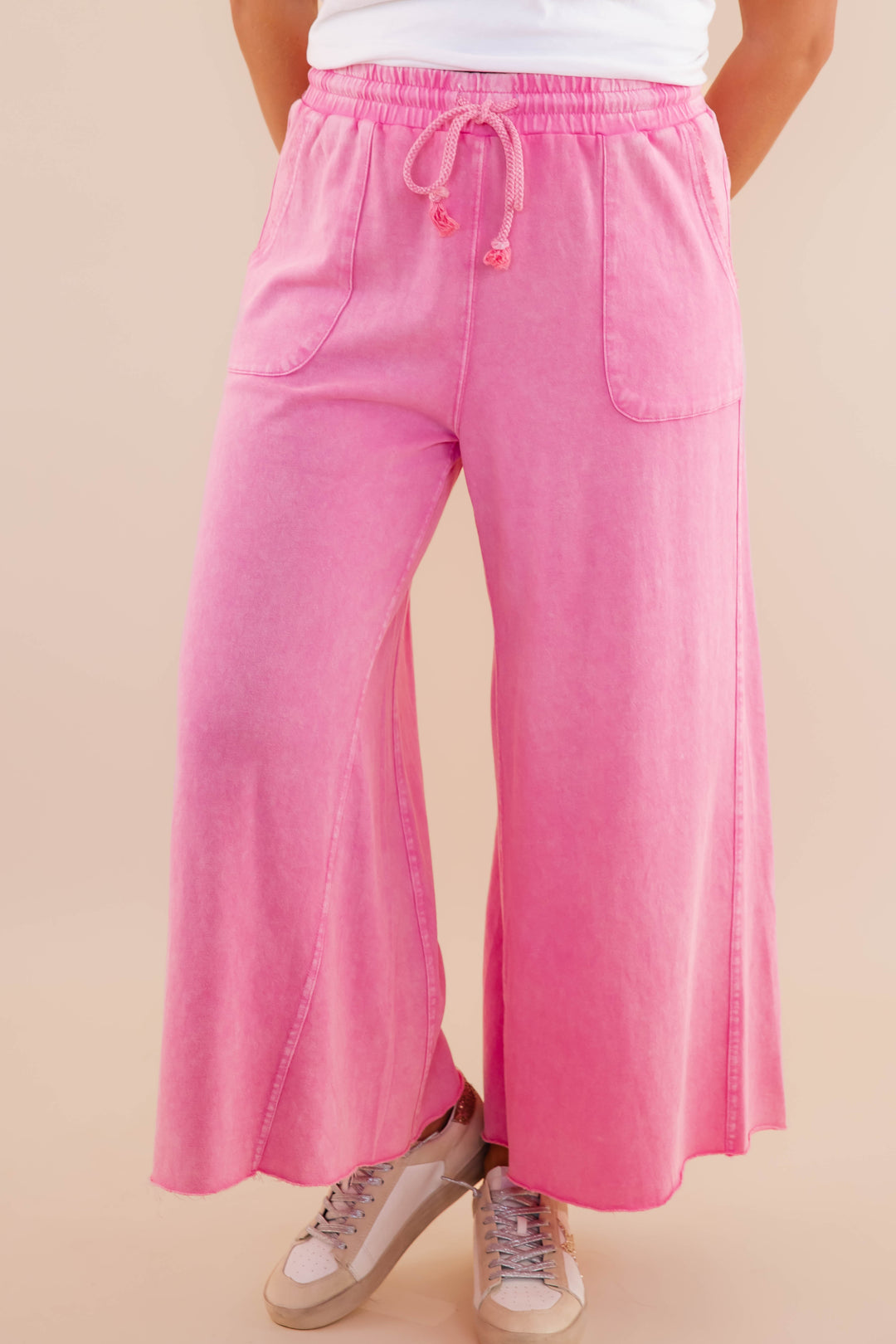 Pink Mineral Wash Travel Pants- Comfy Pink Cropped Pants- Easel