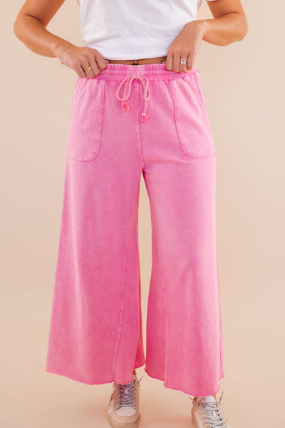 Pink Mineral Wash Travel Pants- Comfy Pink Cropped Pants- Easel Cropped Pants