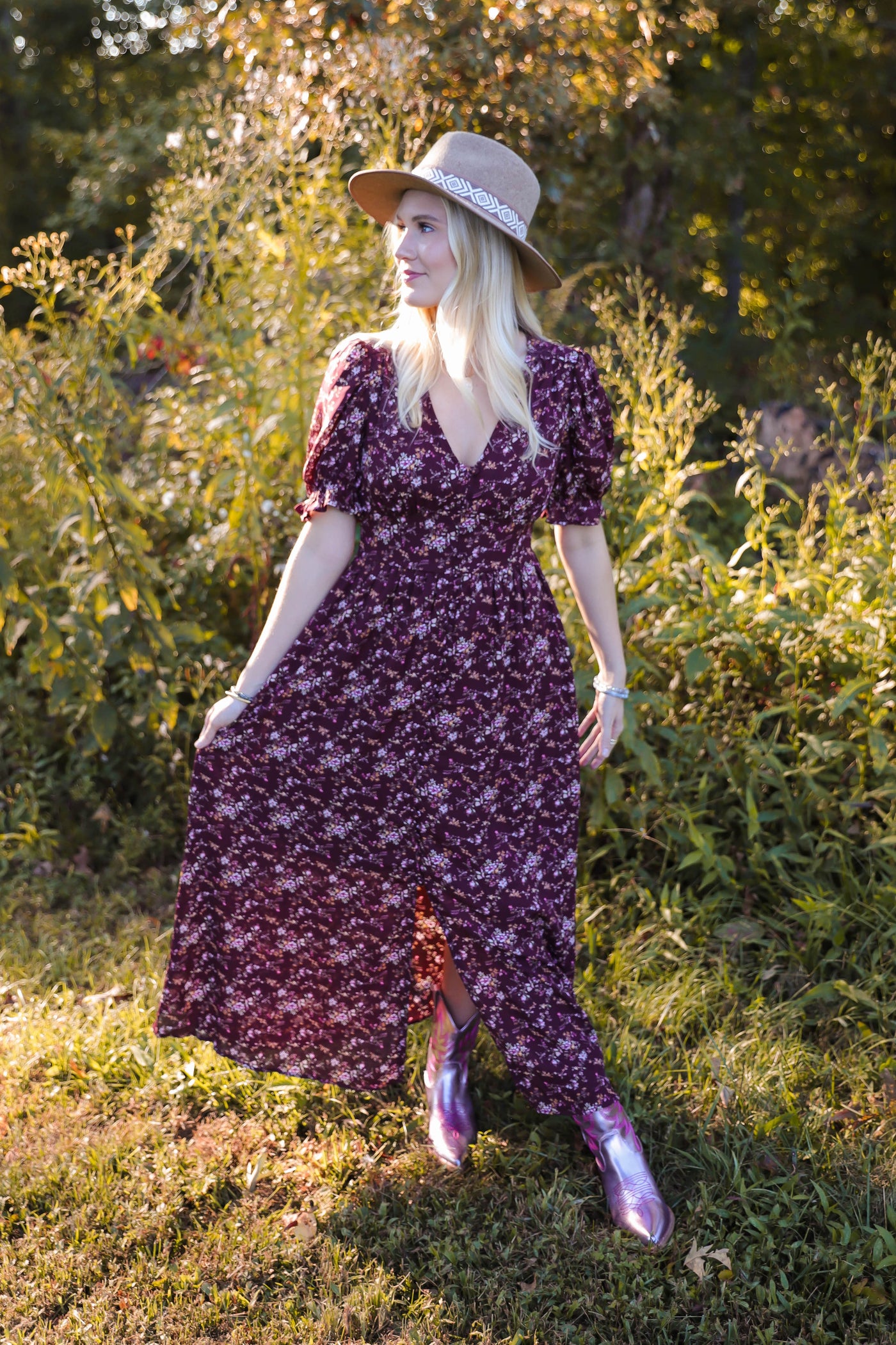 Women's Floral Print Maxi Dress- Women's Fall Maxi- Beautiful Maxi Dresses For Fall