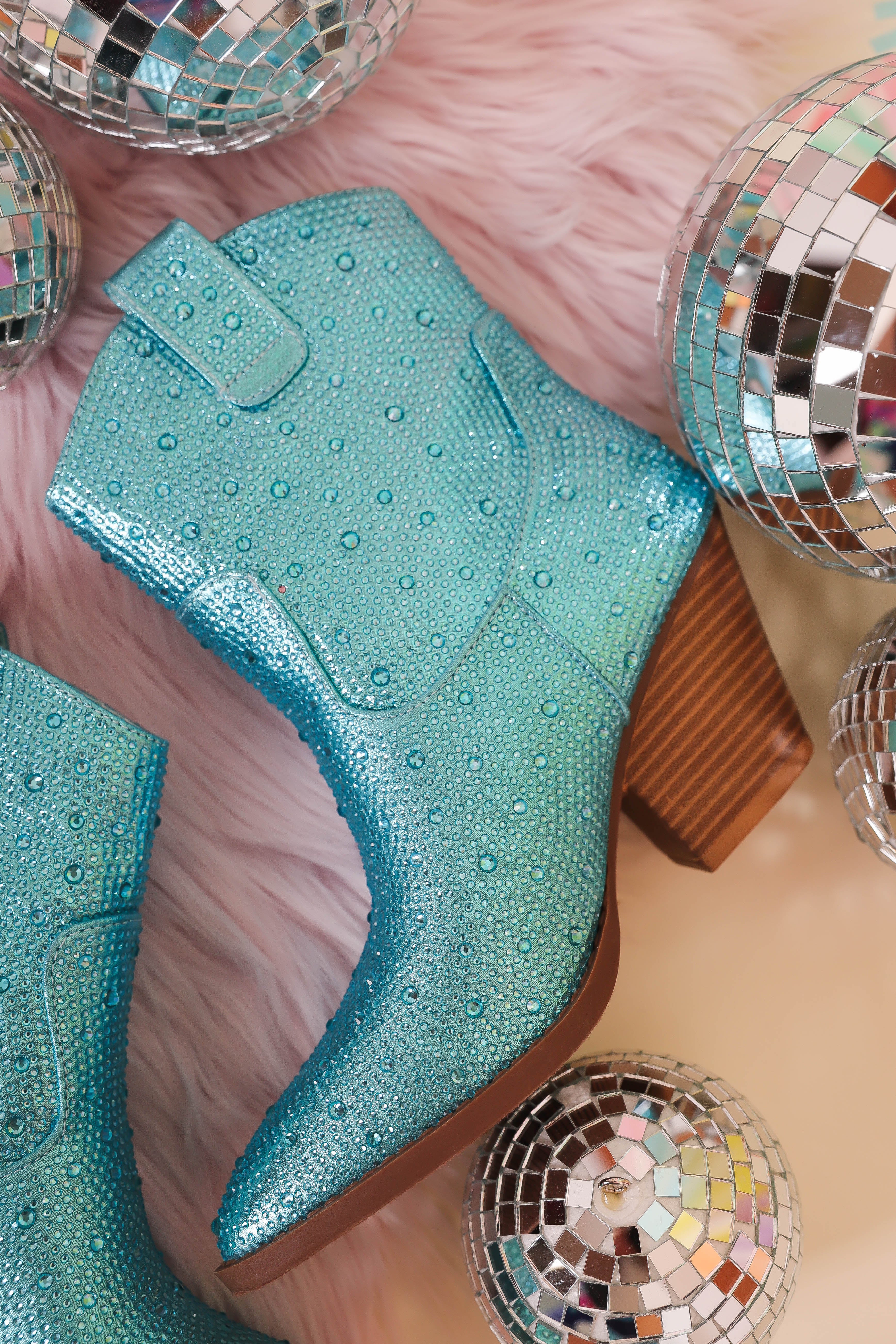 Rhinestone Western Booties- Blue Rhinestone Boots- Women's Blue ...