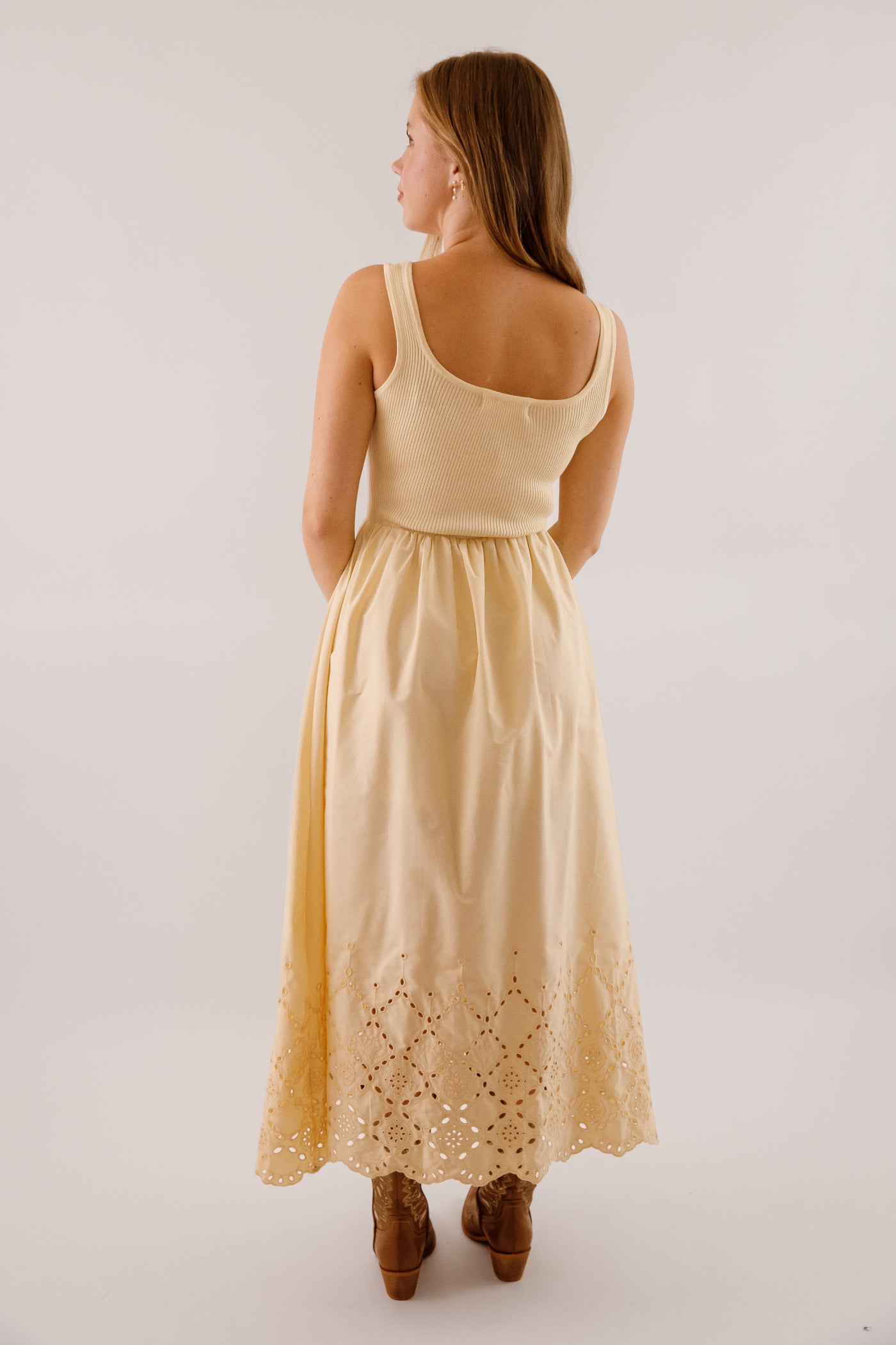 scalloped eyelet midi dress Scallop Lace Sleeve Midi Dress for Women