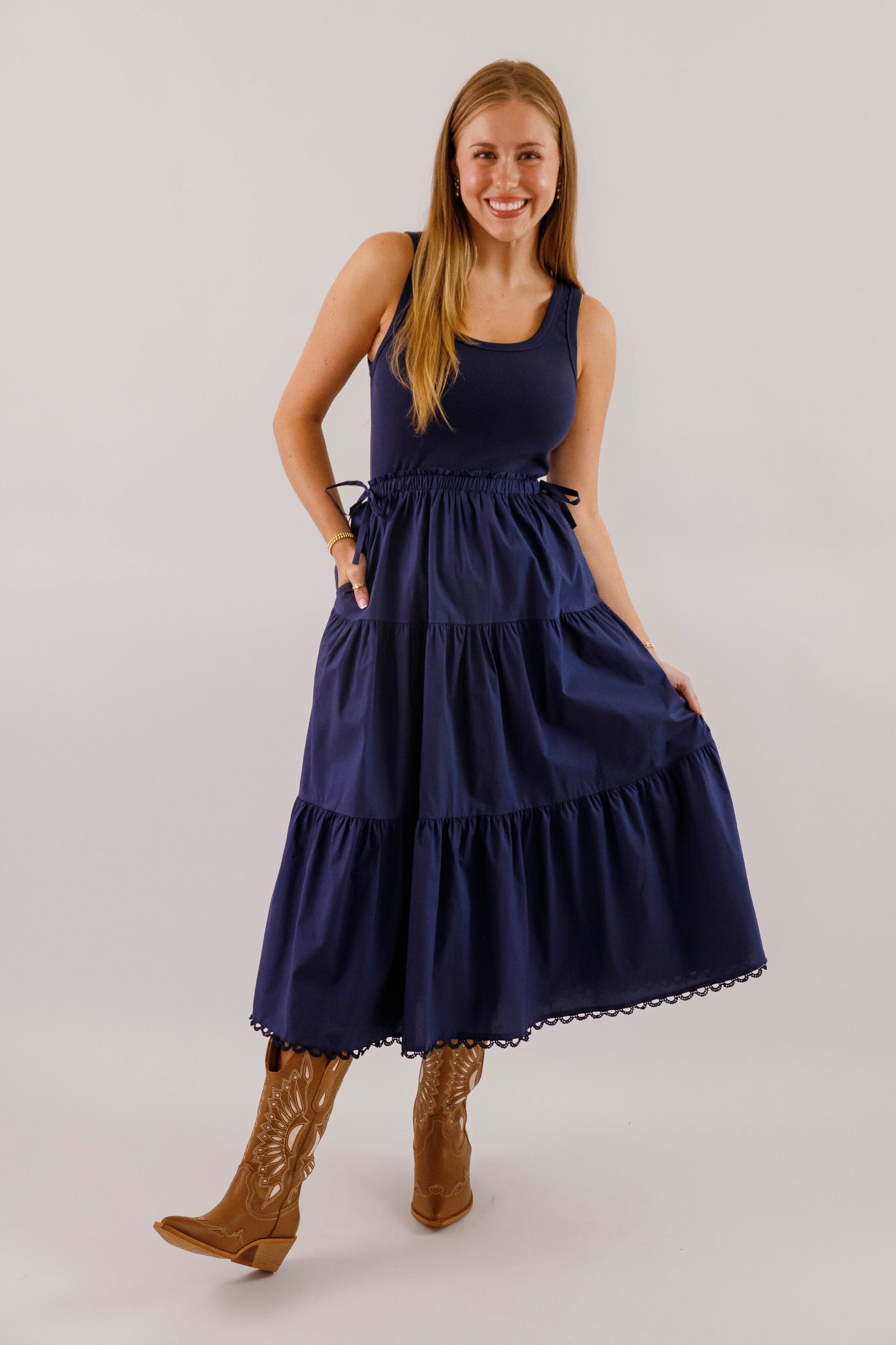 Women's Navy Cotton Mix Midi Dress- Simple Fall Dresses Juliana's Boutique Women's Navy Cotton Mix Midi Dress- Simple Fall Dresses Juliana's Boutique