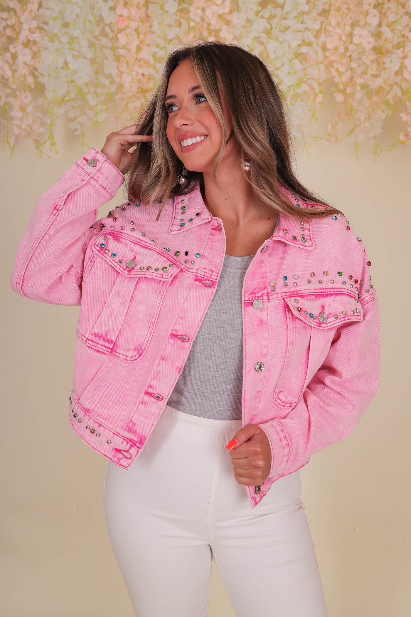 hot pink denim jacket