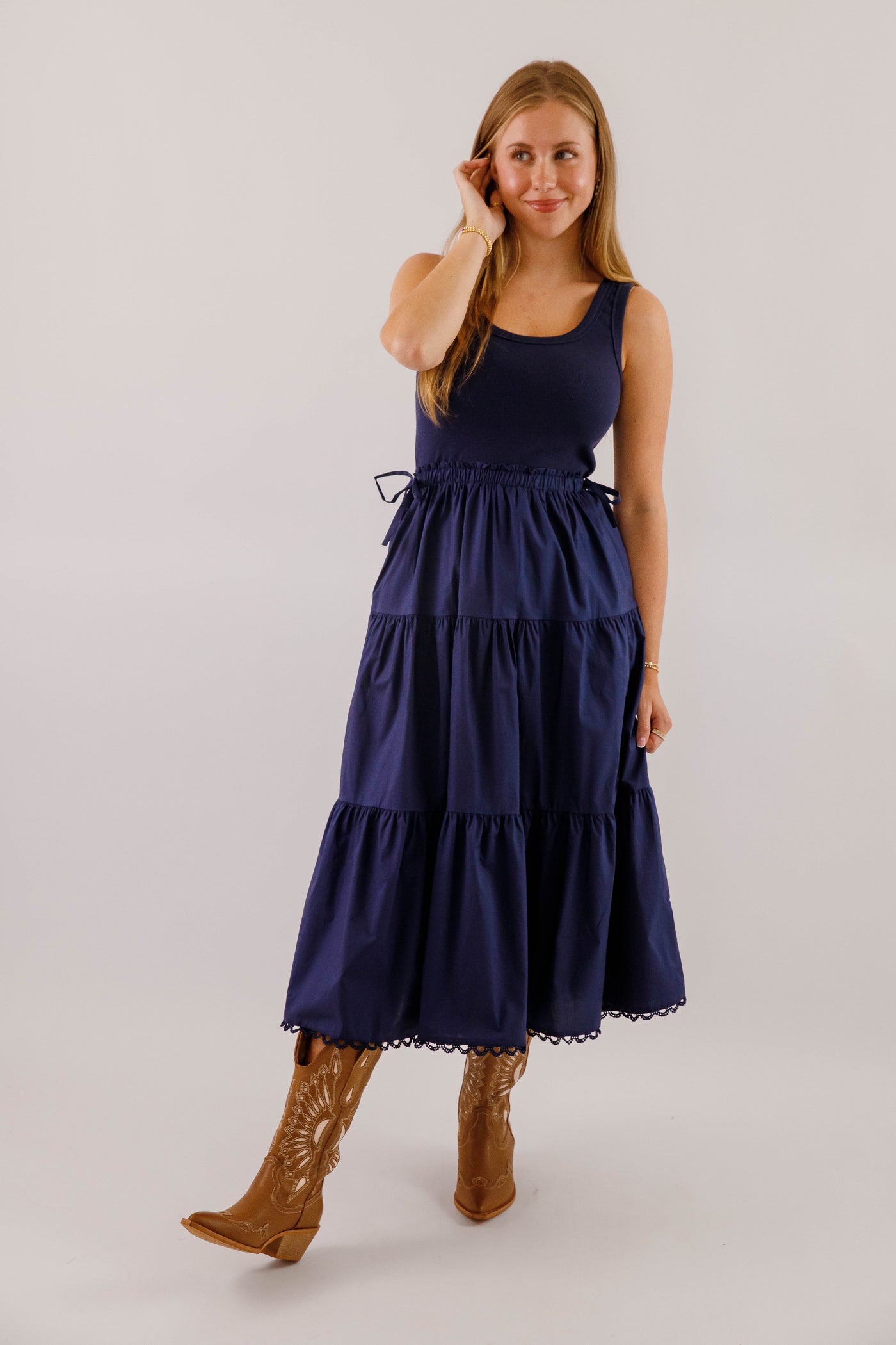 Women's Navy Cotton Mix Midi Dress- Simple Fall Dresses Juliana's Boutique Women's Navy Cotton Mix Midi Dress- Simple Fall Dresses Juliana's Boutique
