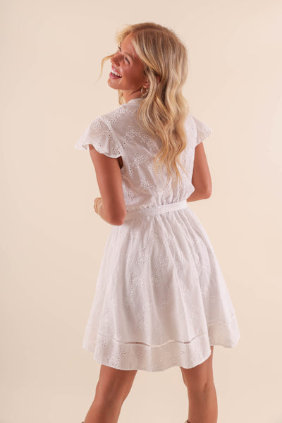 White Eyelet Button Down Dress- Women's White Summer Dresses