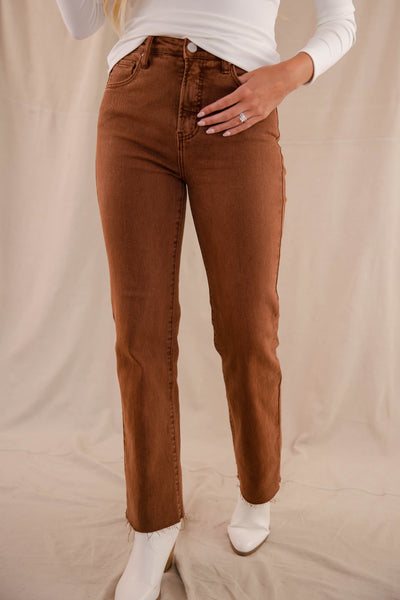 Women's Espresso Jeans- Straight Leg Brown Pants- Women's Risen Jeans