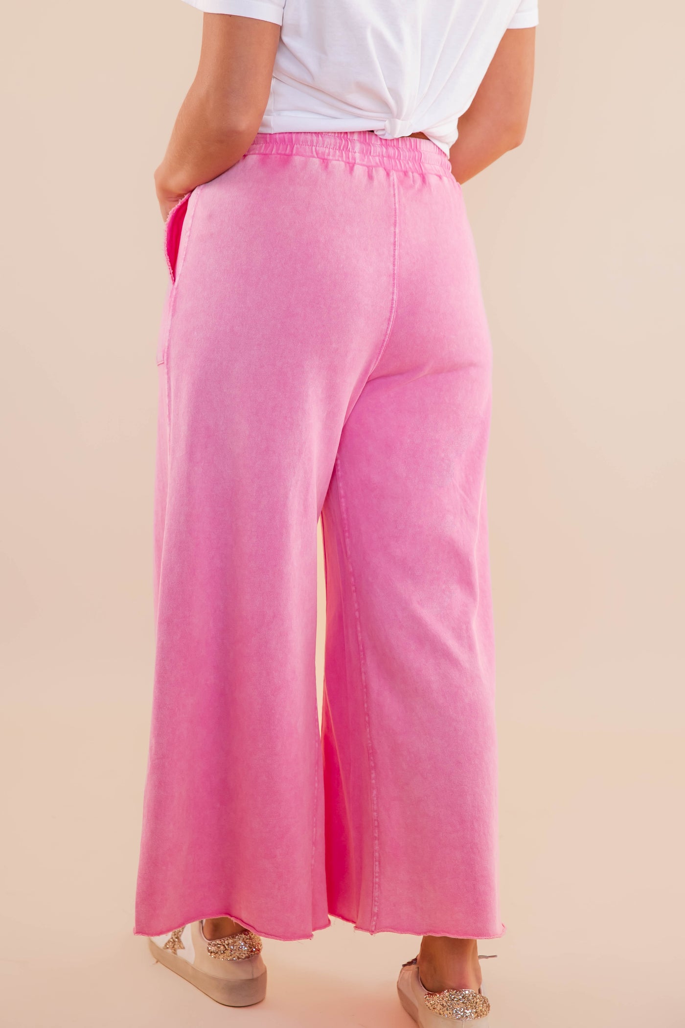Pink Mineral Wash Travel Pants- Comfy Pink Cropped Pants- Easel Cropped Pants