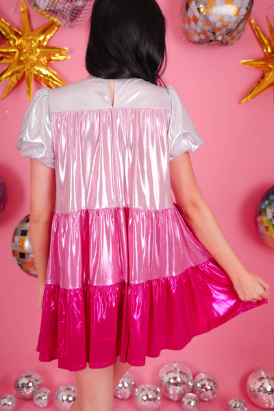 Women's Pink Metallic Dress- Women's Pink Ombre Dress- PeachLove Dresses