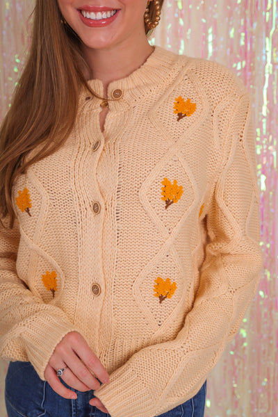 Women's Preppy Cardigan- Embroidered Flower Cardigan- See & Be Seen Cardigan